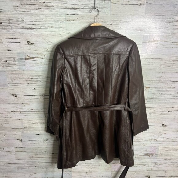 Vintage brown park international leather jacket with fur inside belt size 10 - Picture 6 of 6